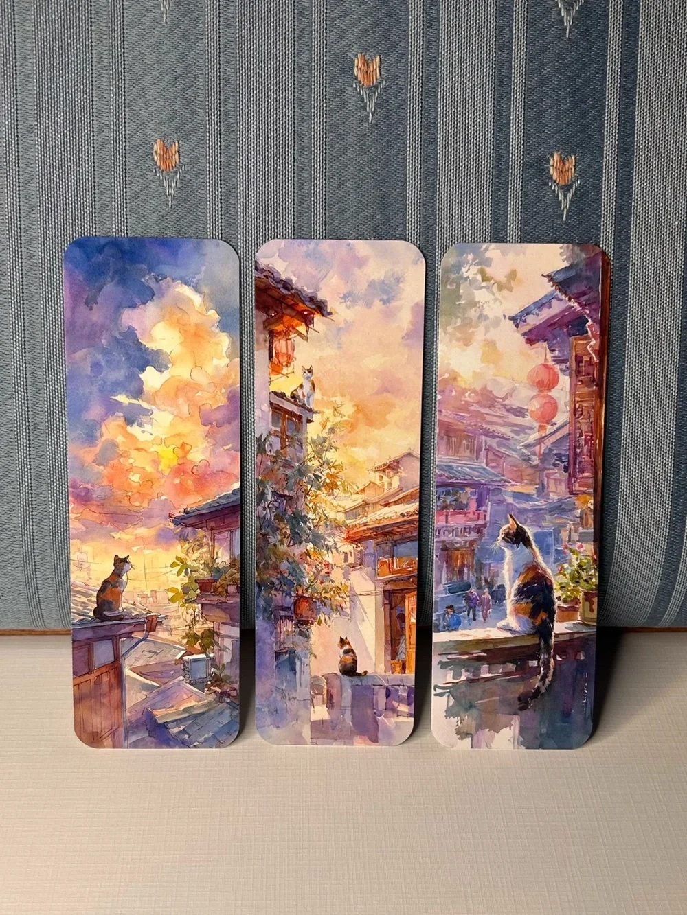 Sunset Cat Triptych Bookmark Set- Purple Blue Orange